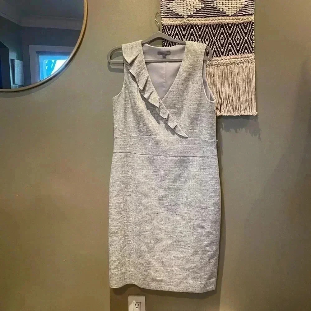 CLASSIQUES ENTIER V NECK RUFFLE GRAY DRESS